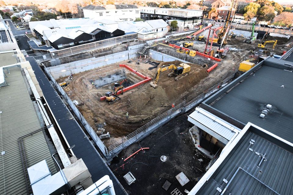 Aerial view of excavation at Barwon Hospital