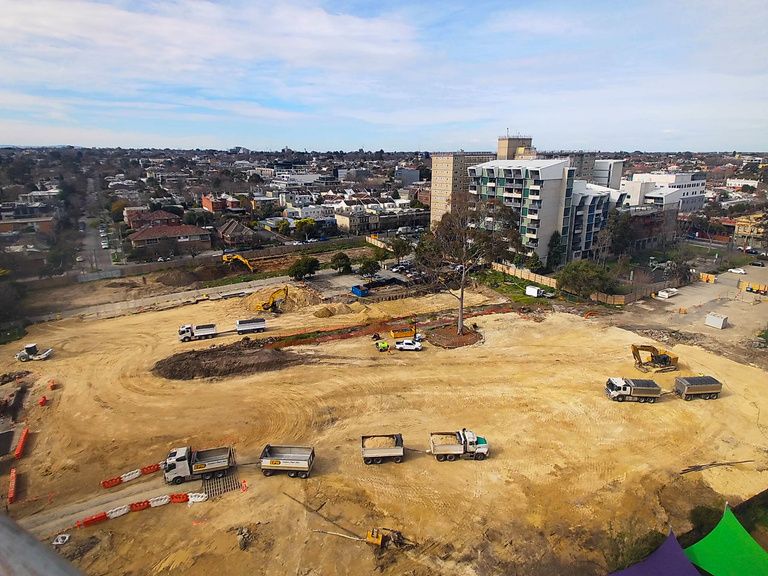 Cleared site at GLM2 South Yarra with trucks working