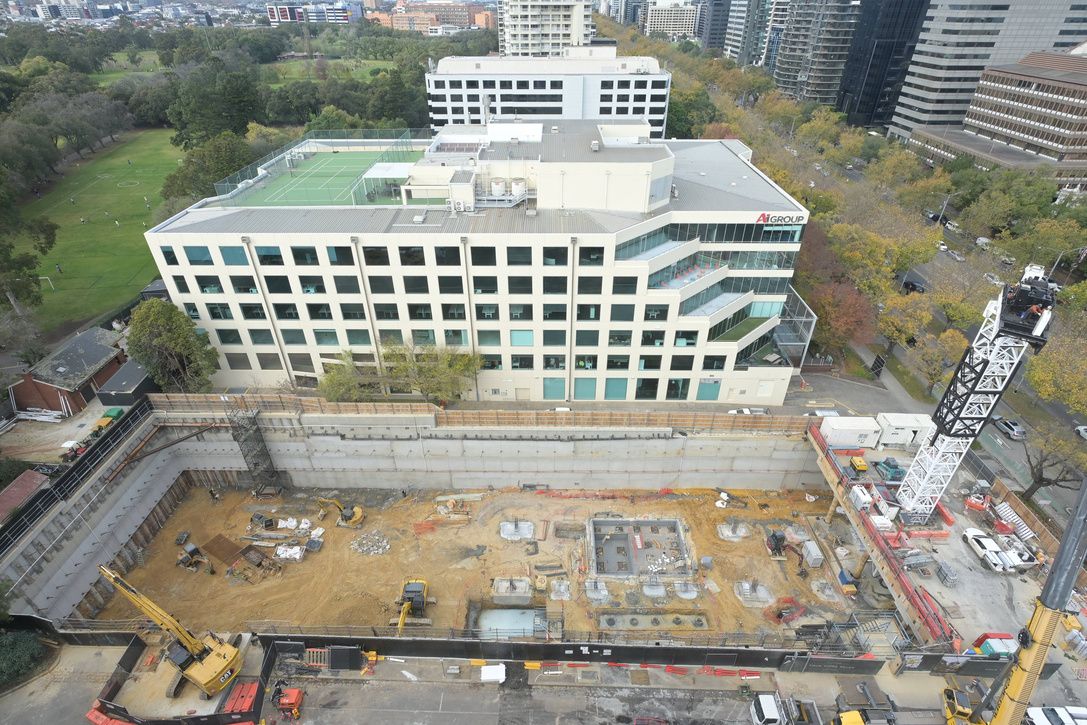Basement excavation beside an office building on St Kilda Road